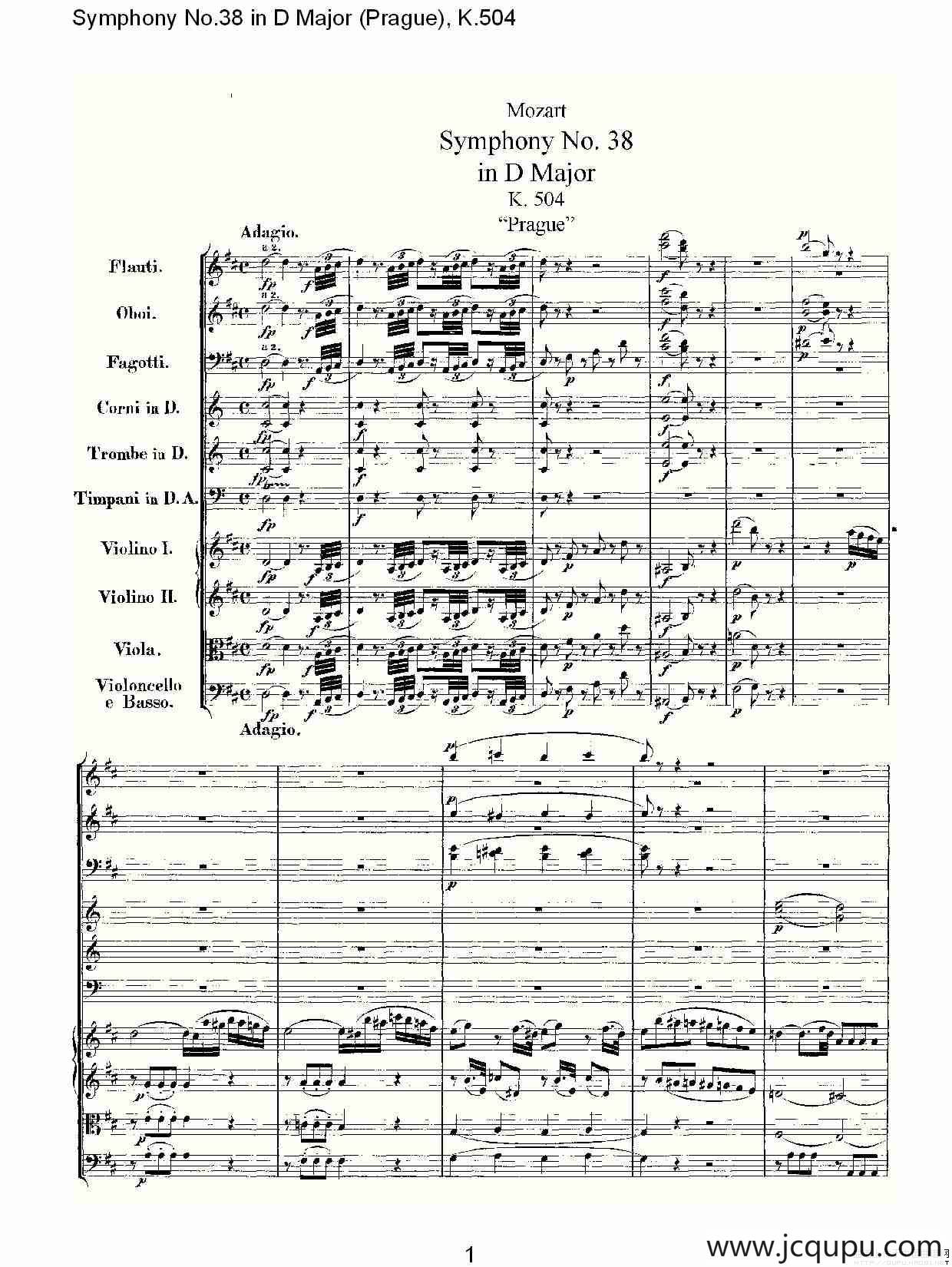 D大调第三十八交响曲K.504（一）简谱