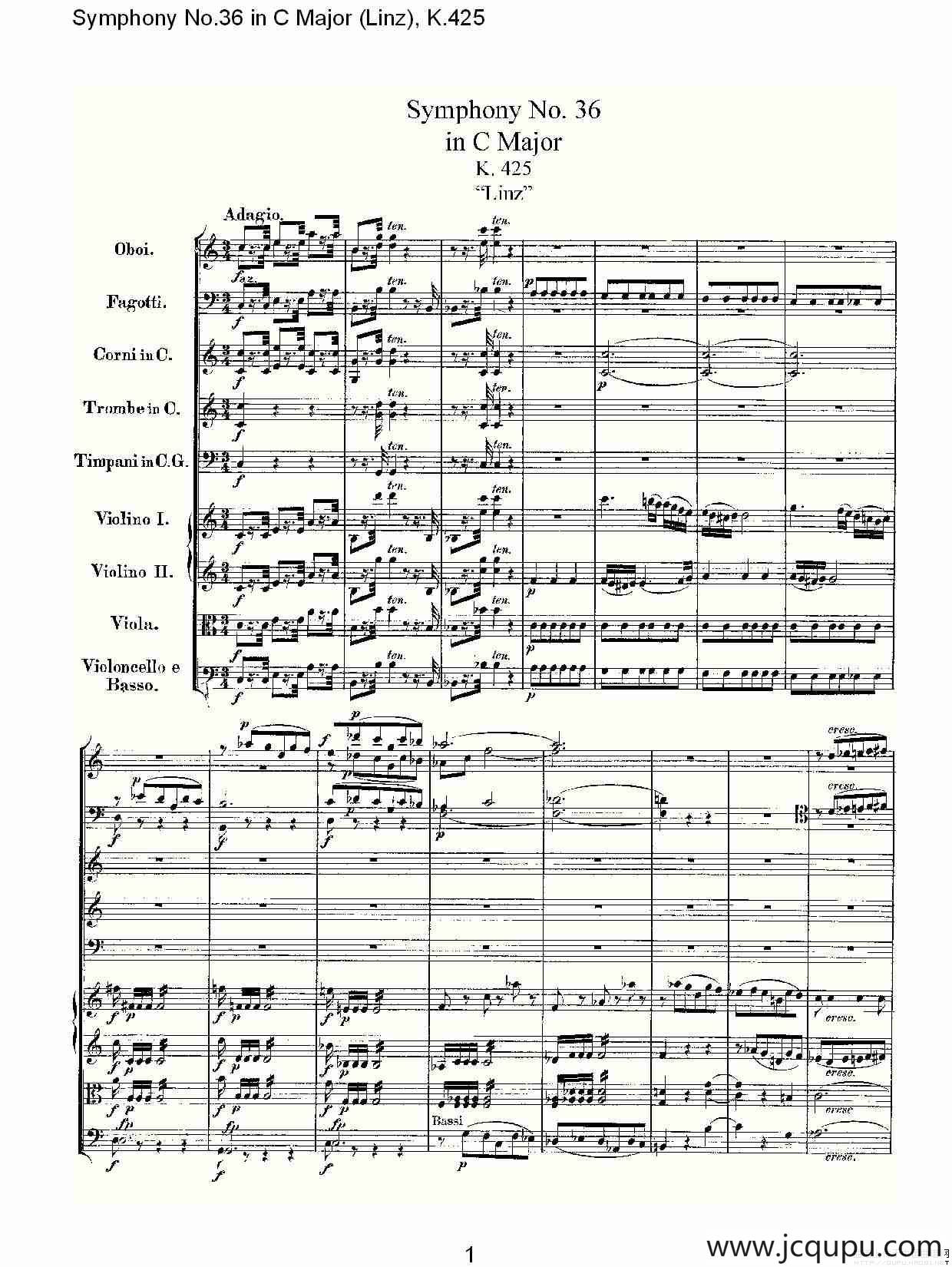 C大调第三十六交响曲K.425（一）简谱