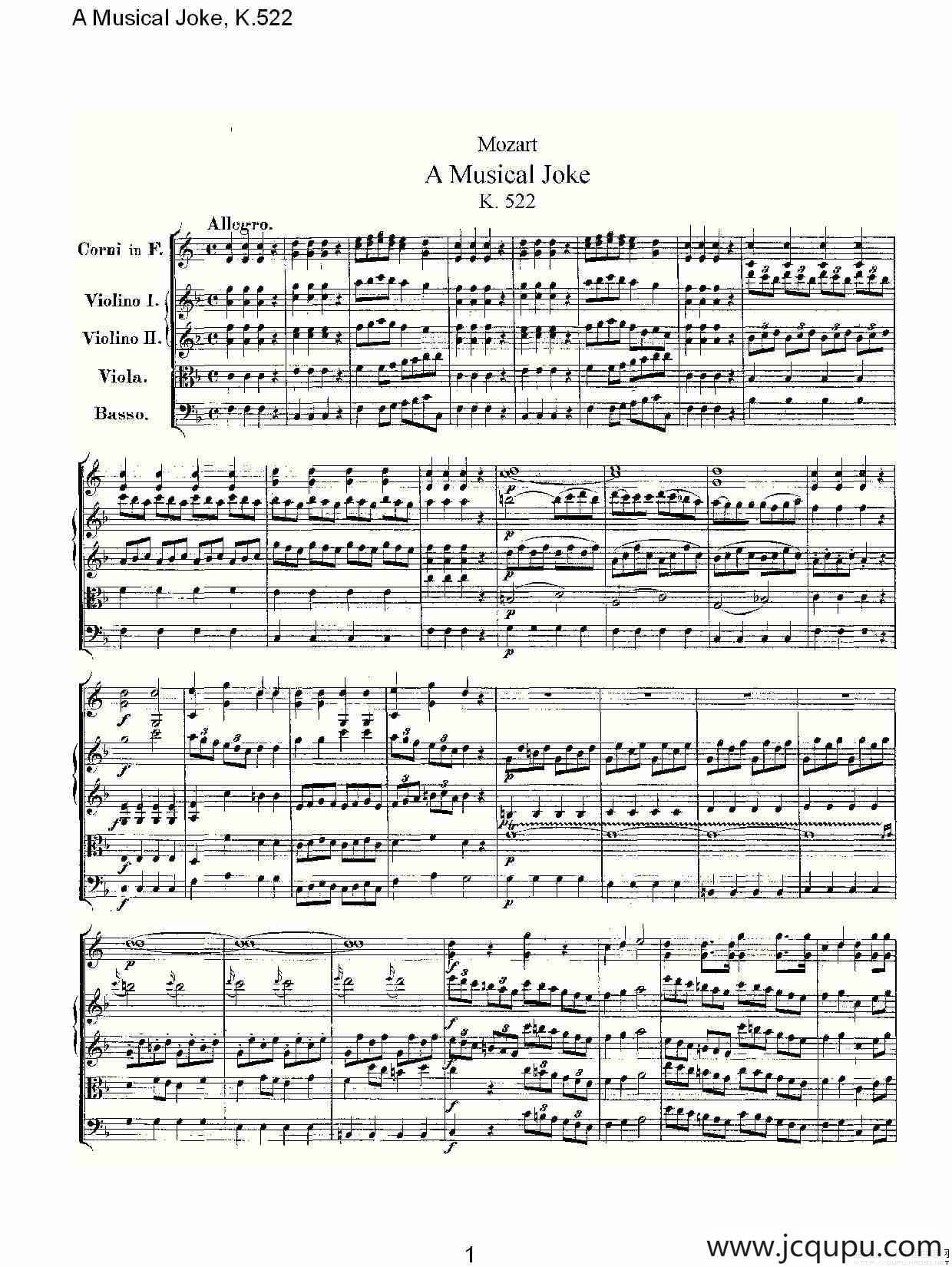 A Musical Joke, K.522简谱