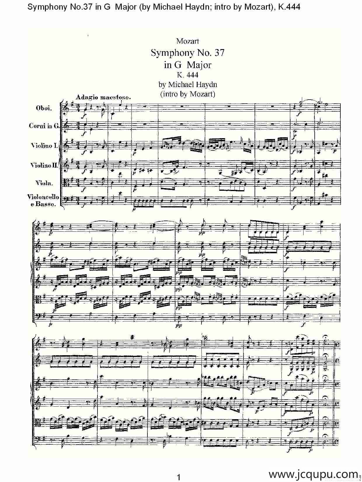 Symphony No.37 in G Major（G大调第三十七交响曲K.444）简谱