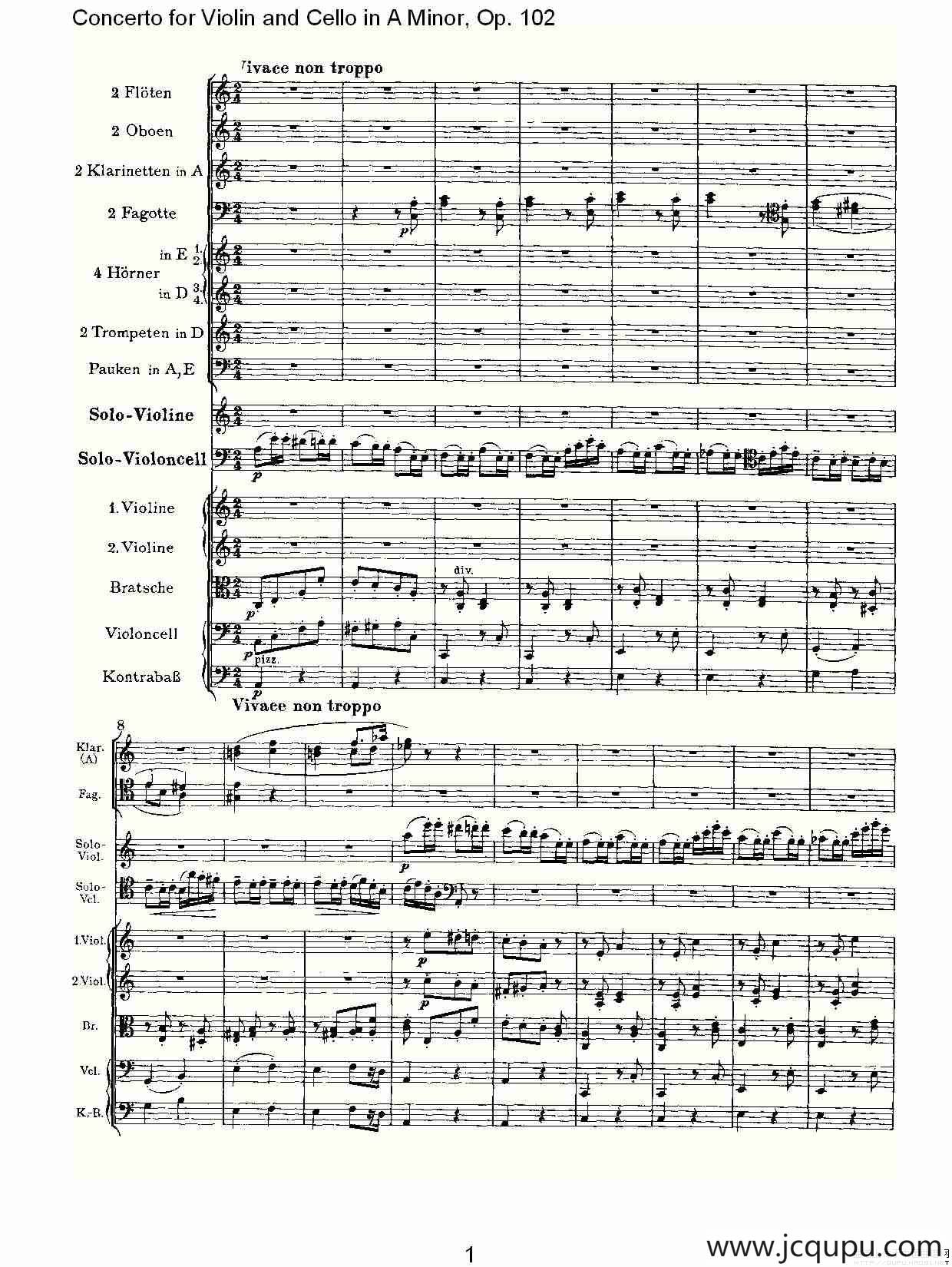 A小调小提琴与大提琴协奏曲, Op.102第三乐章简谱