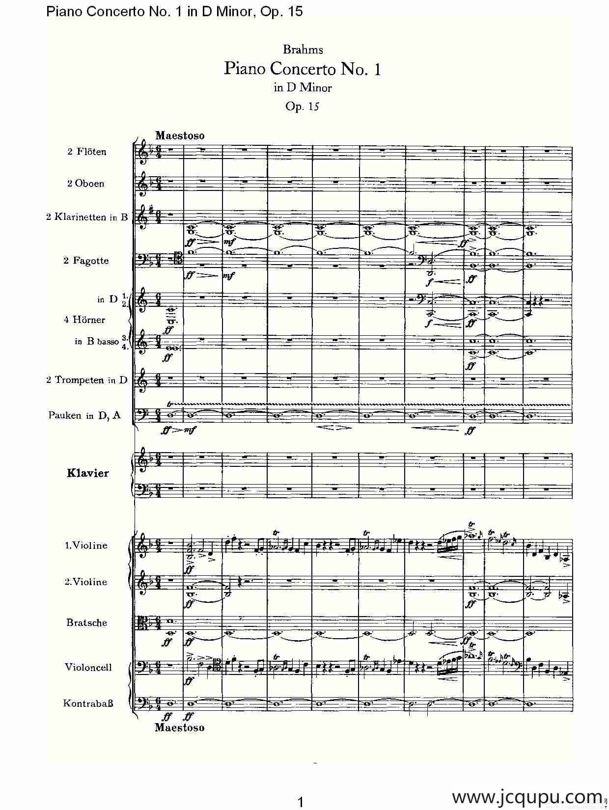 D小调钢琴第一协奏曲, Op.15第一乐章（一）简谱