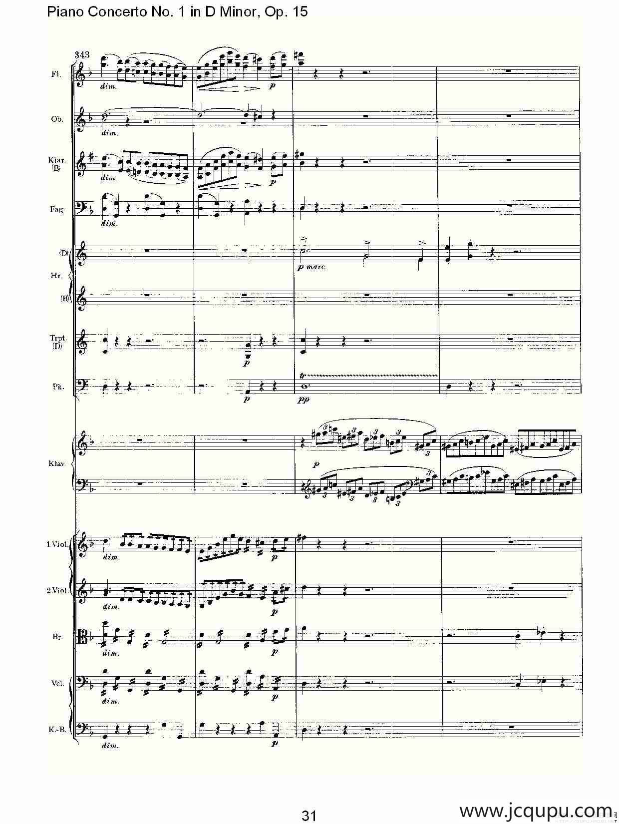 D小调钢琴第一协奏曲, Op.15第一乐章（二）简谱