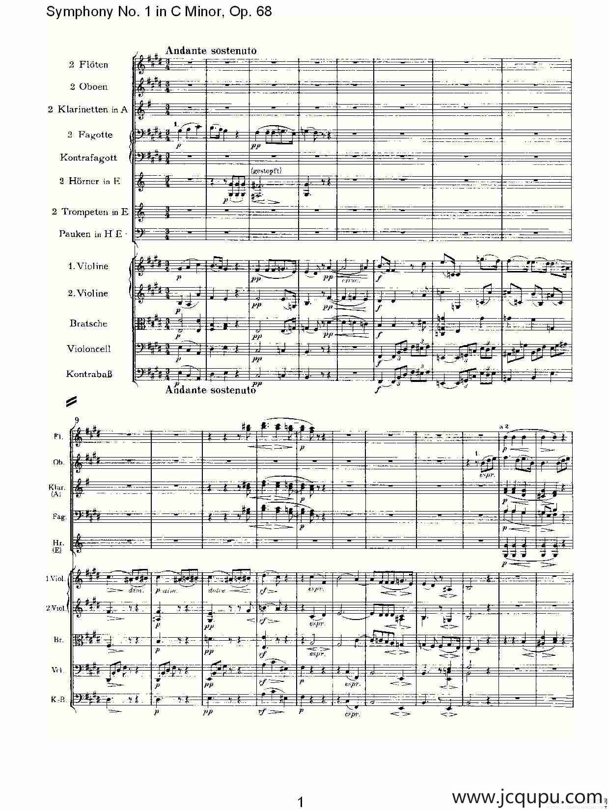 C小调第一交响曲, Op.68 第二乐章简谱