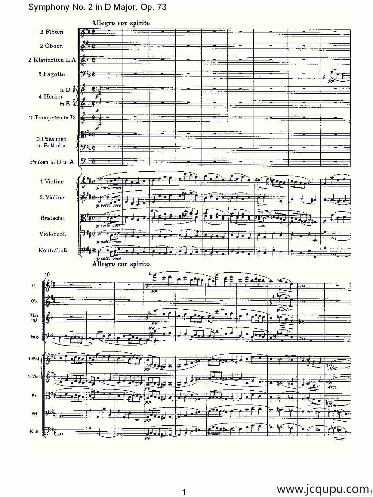 D大调第二交响曲, Op.73第四乐章简谱