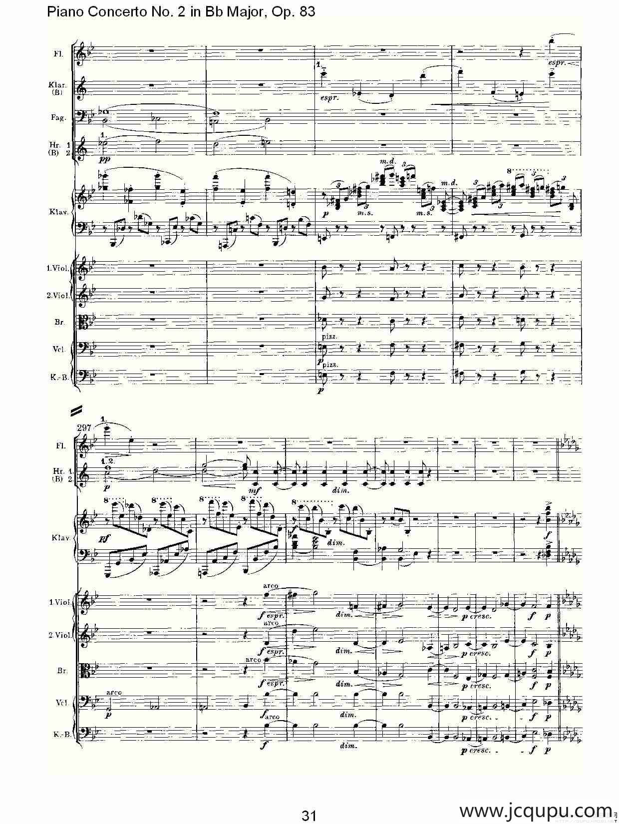 Bb大调钢琴第二协奏曲, Op.83第一乐章（二）简谱