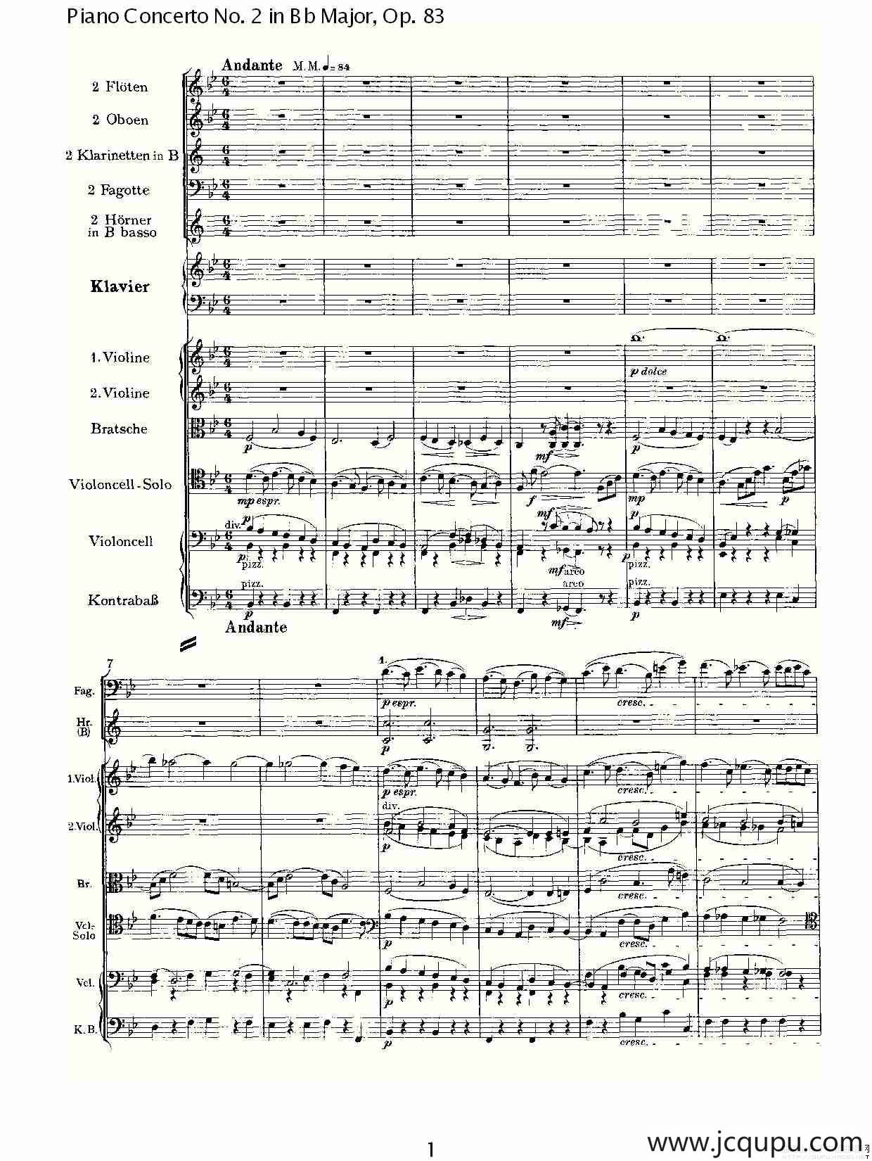 Bb大调钢琴第二协奏曲, Op.83第三乐章简谱