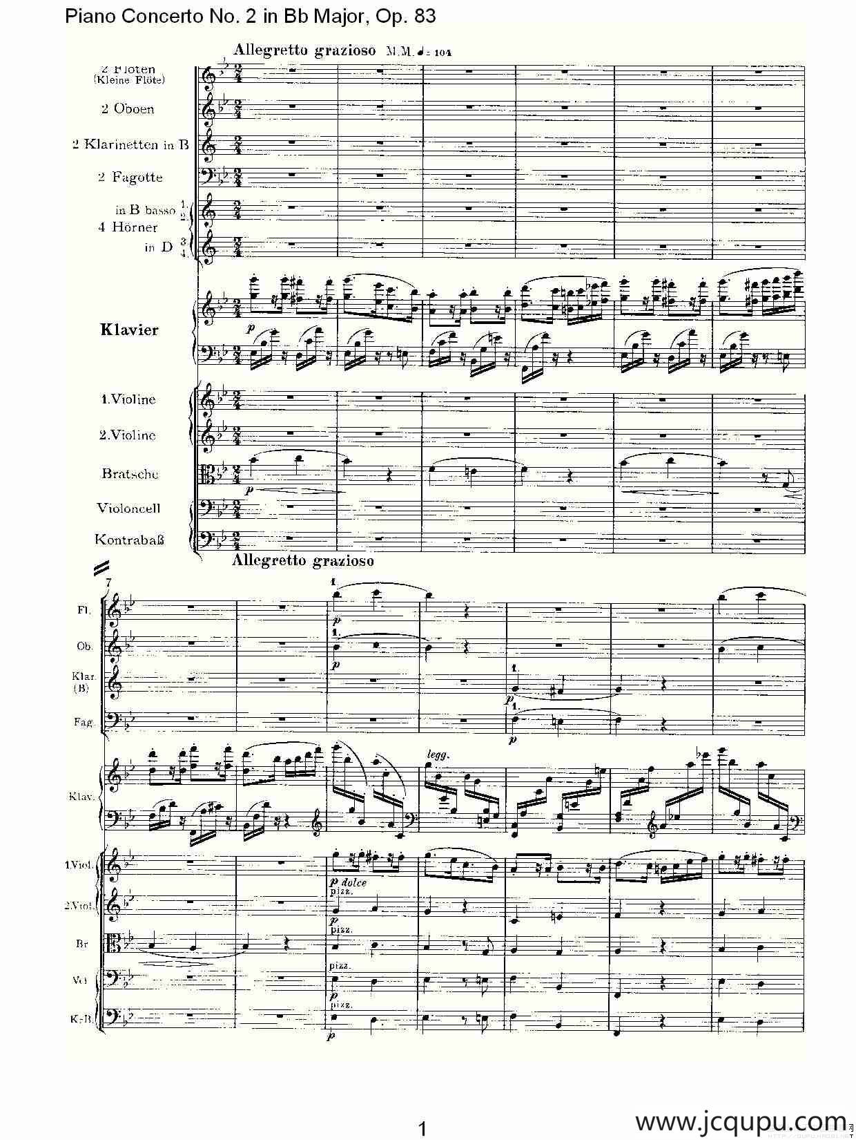 Bb大调钢琴第二协奏曲, Op.83第四乐章简谱