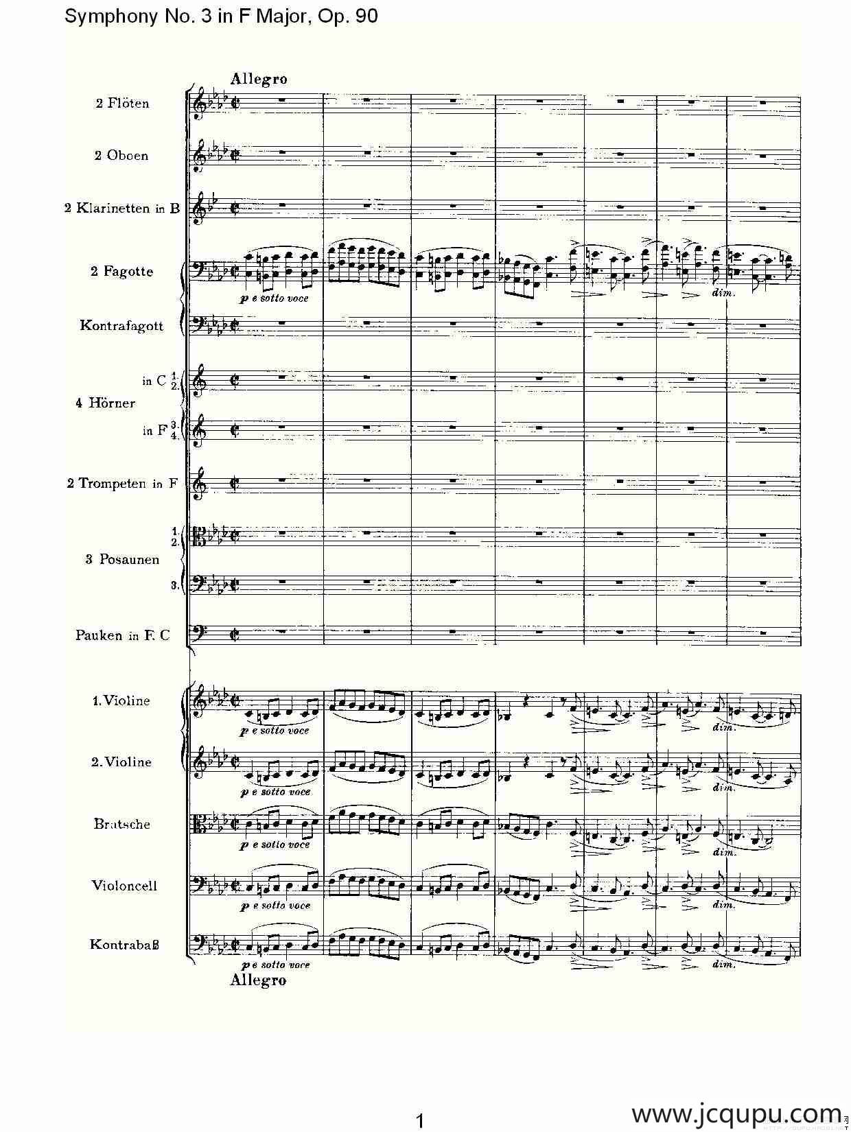 F大调第三交响曲, Op.90第四乐章简谱