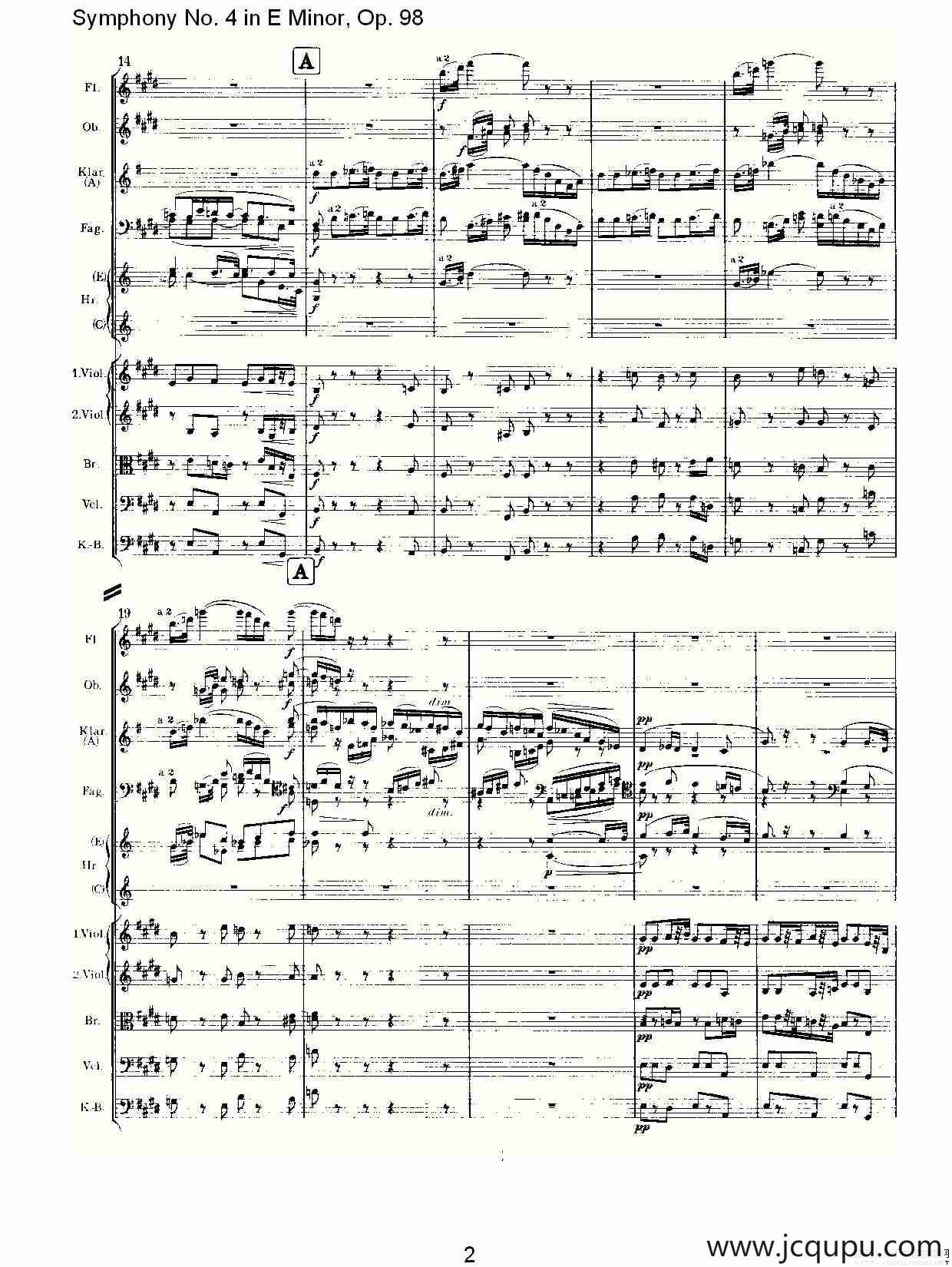 E小调第四交响曲, Op.98 第二乐章简谱