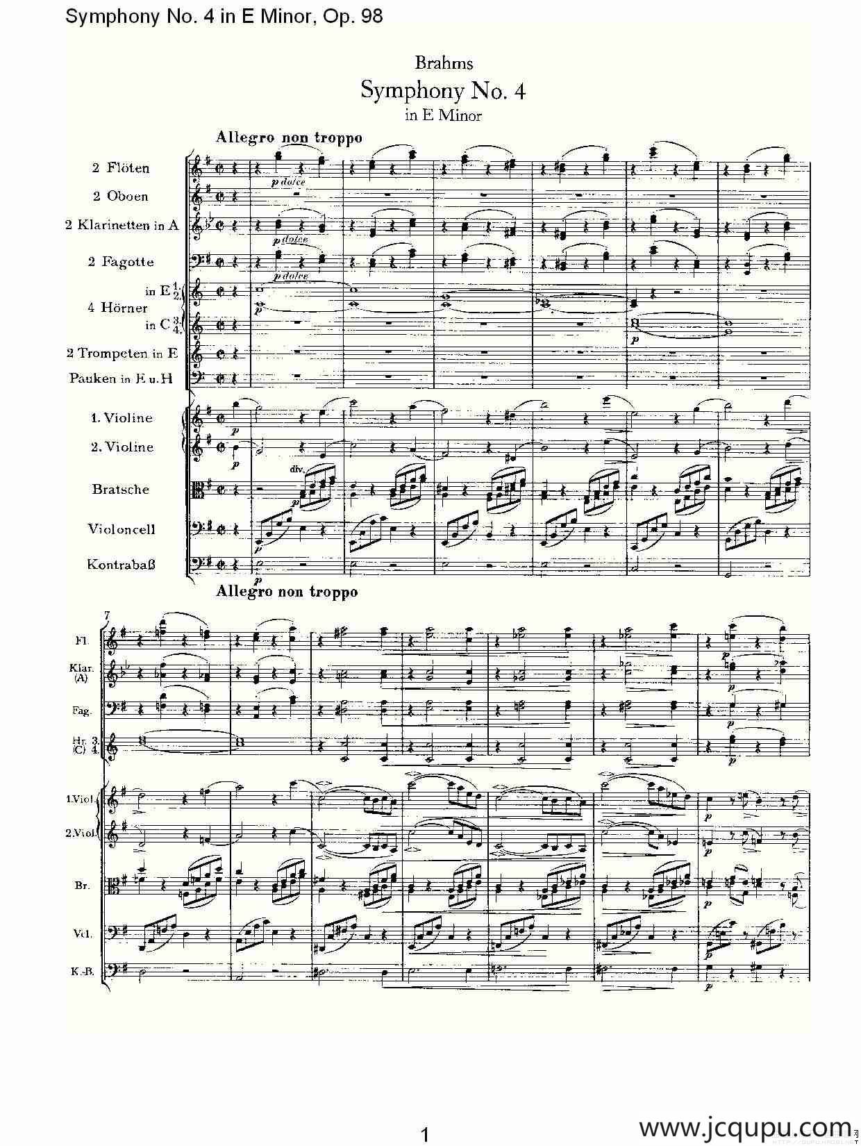 E小调第四交响曲, Op.98 第一乐章简谱