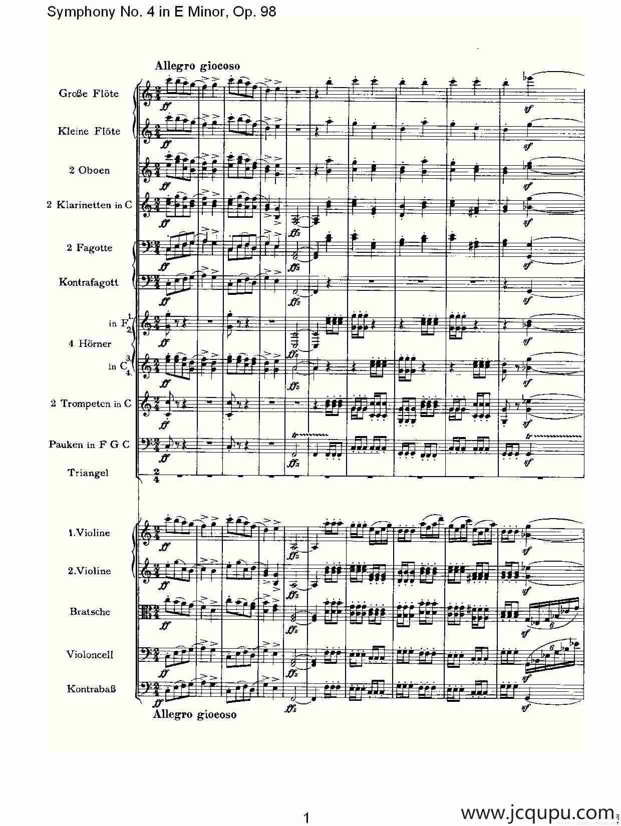 E小调第四交响曲, Op.98 第三乐章简谱
