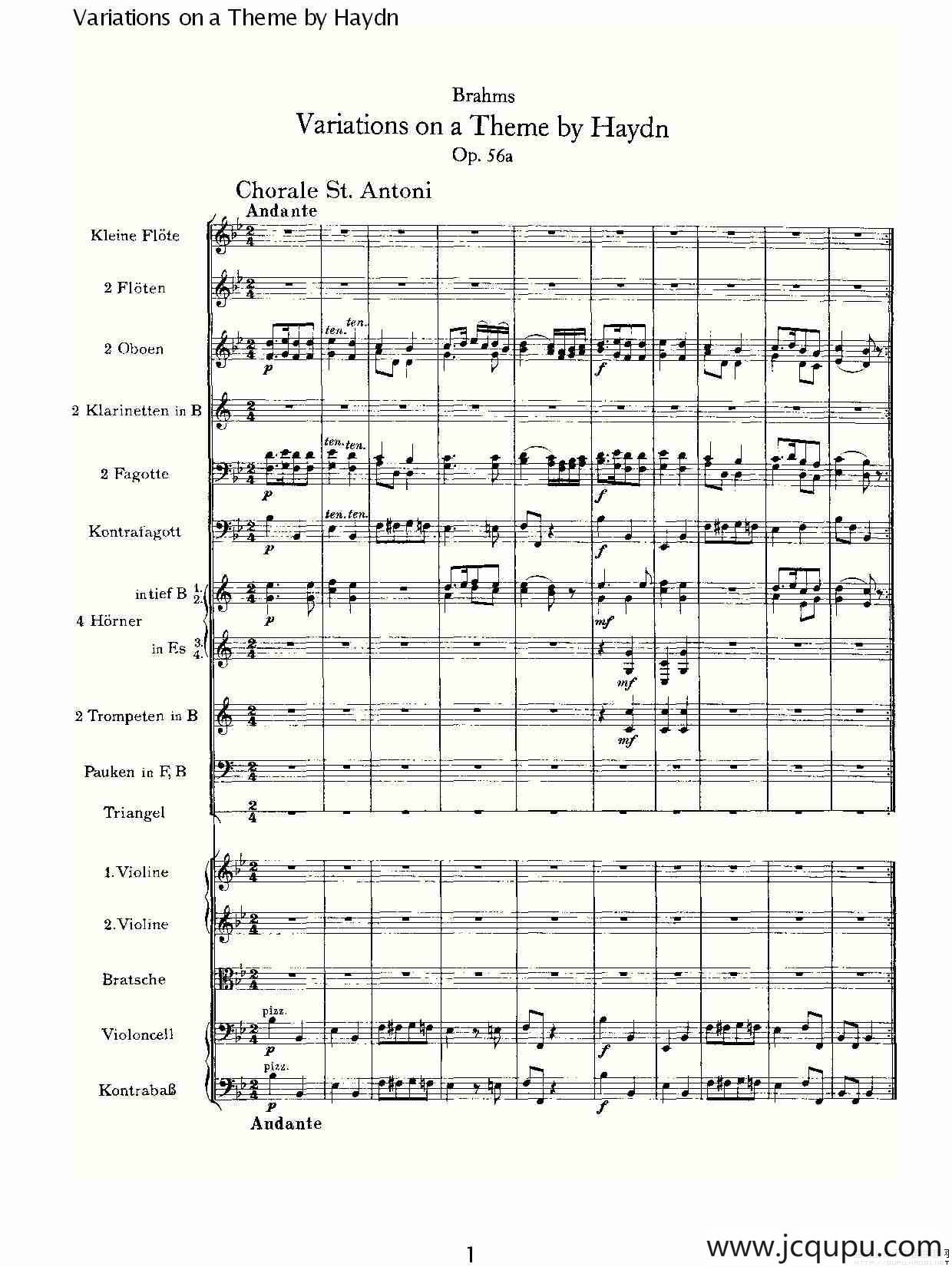 Variations on a Theme by Haydn 海顿主旋律变奏曲（一）简谱