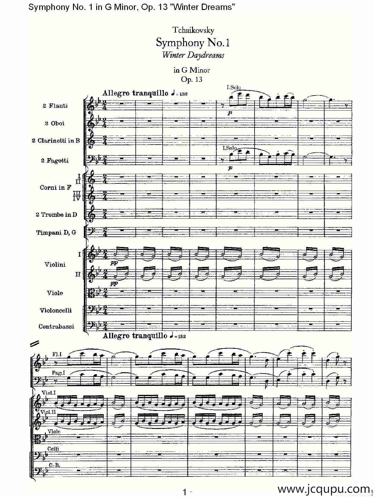 G小调第一交响曲, Op.13 冬天的梦幻Op.13第一乐章（一）简谱