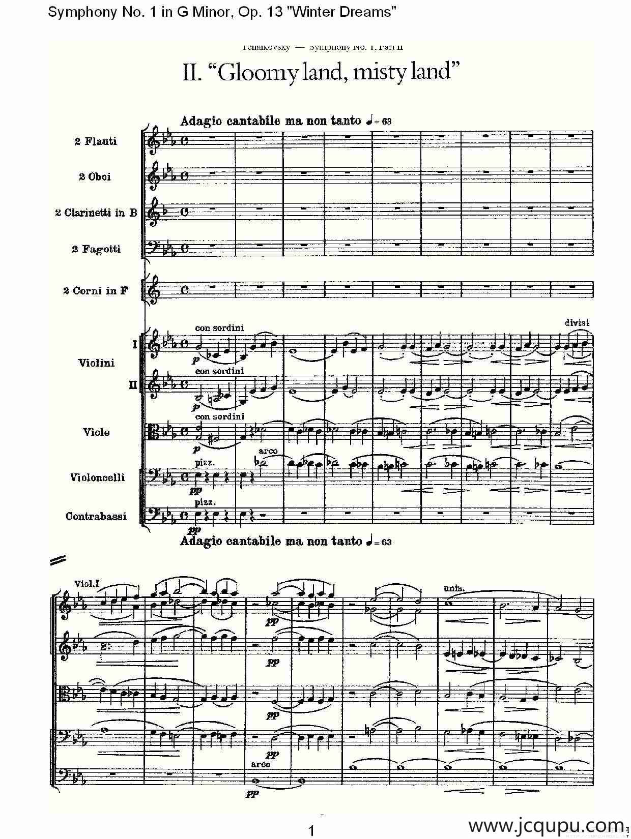 G小调第一交响曲, Op.13 冬天的梦幻Op.13第二乐章简谱
