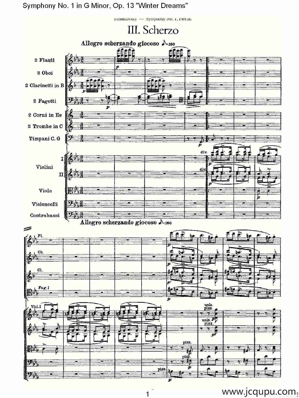 G小调第一交响曲, Op.13 冬天的梦幻Op.13第三乐章简谱