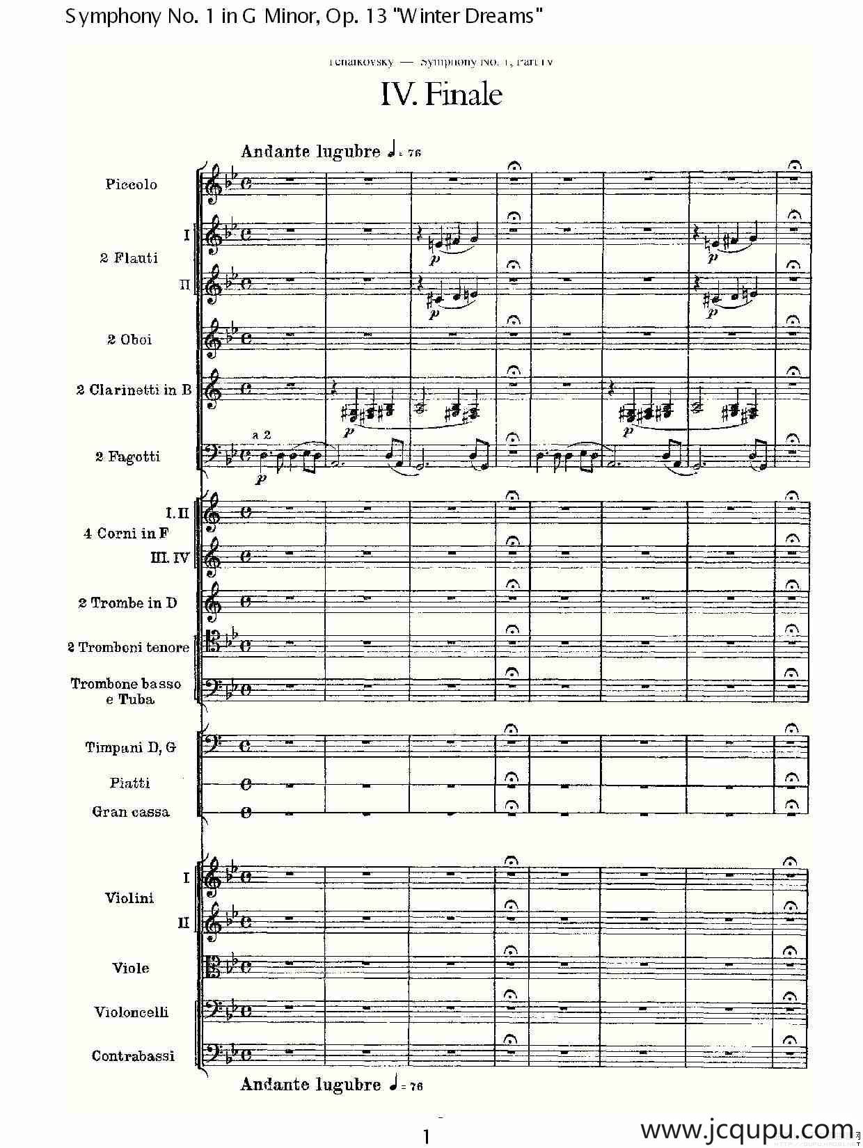 G小调第一交响曲, Op.13 冬天的梦幻Op.13第四乐章（一）简谱