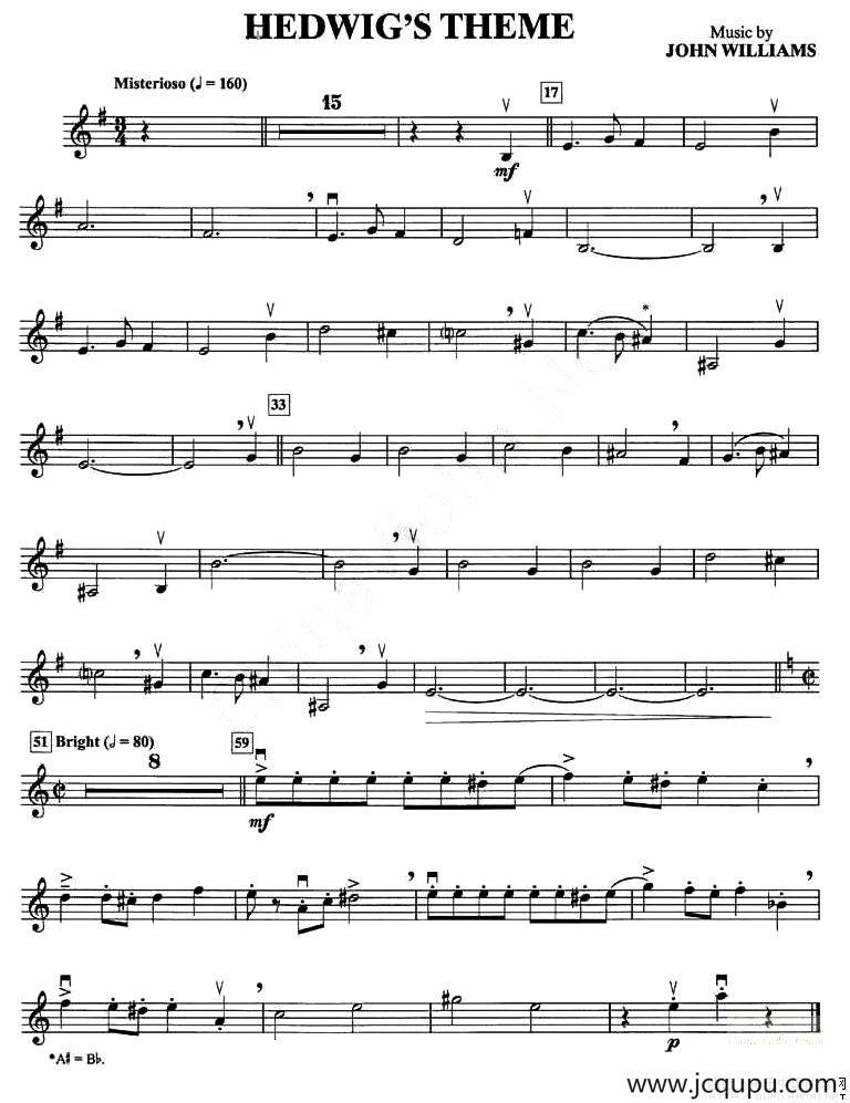 HEDWIG'S THEME（哈利波特）简谱