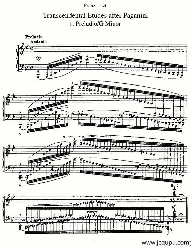 李斯特六首帕格尼尼练习曲之（一）简谱