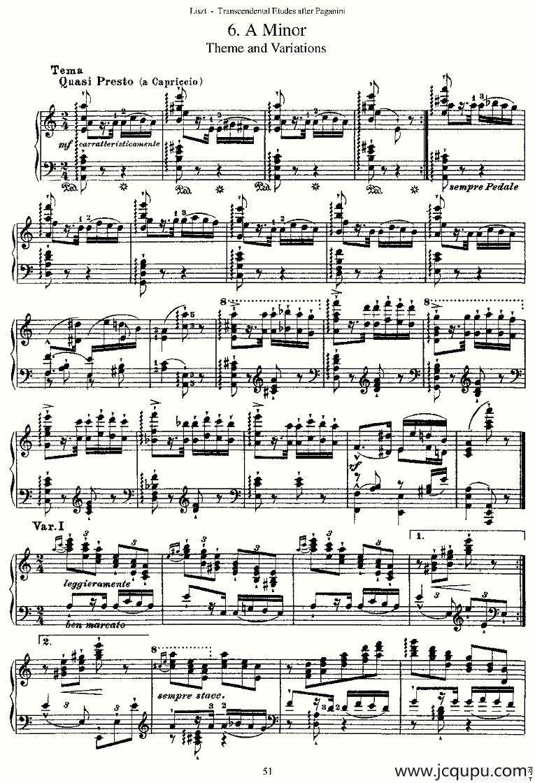 李斯特六首帕格尼尼练习曲之（六）简谱