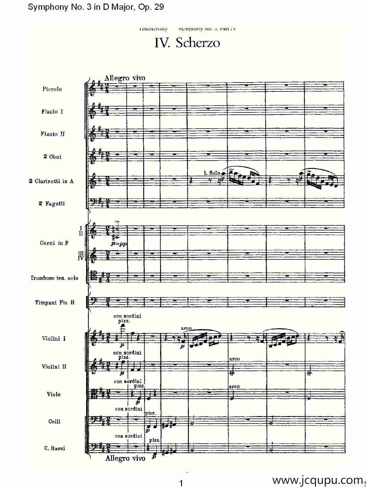 D大调第三交响曲, Op.29 第四乐章简谱