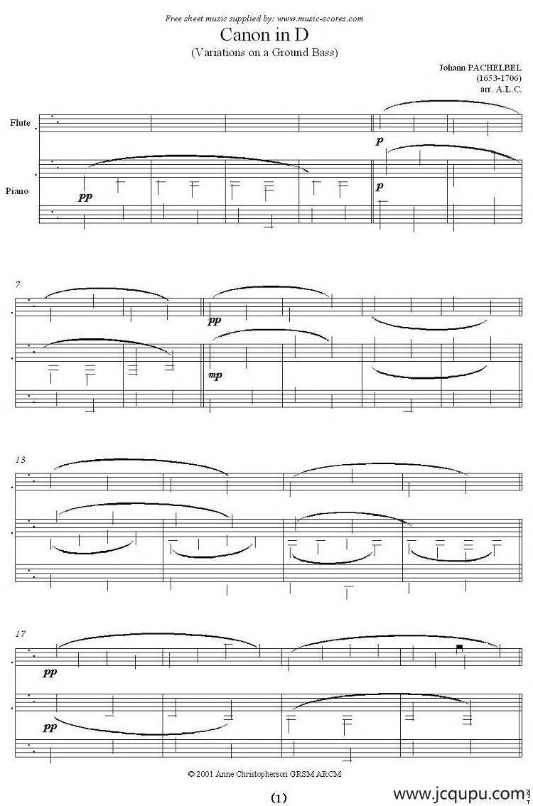 Canon in D（长笛+钢琴）简谱