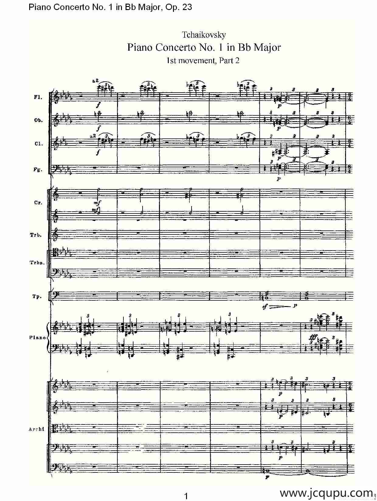 Bb大调第一钢琴协奏曲,Op.23第一乐章第二部（一）简谱