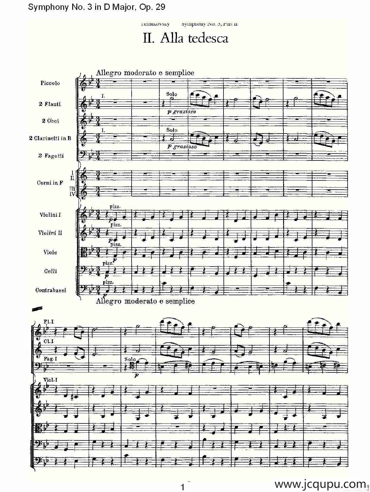D大调第三交响曲, Op.29 第二乐章简谱