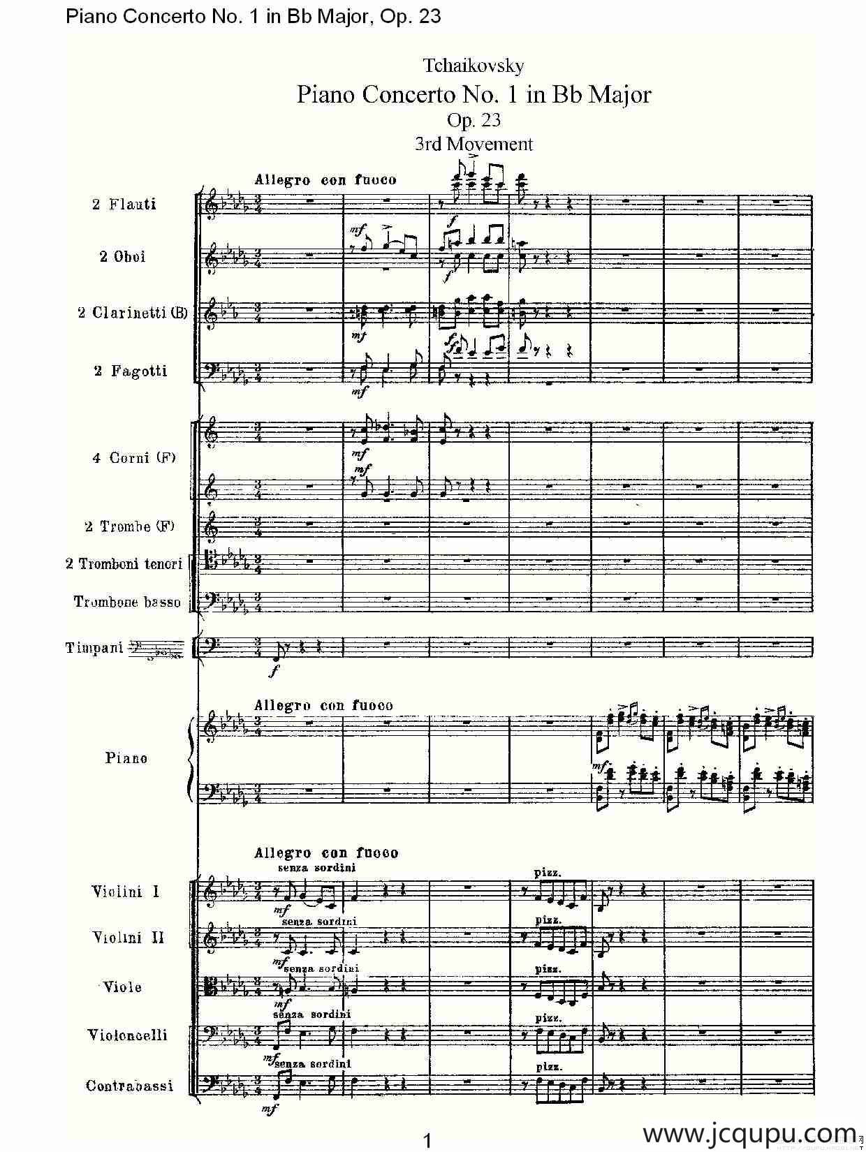 Bb大调第一钢琴协奏曲,Op.23第三乐章（一）简谱