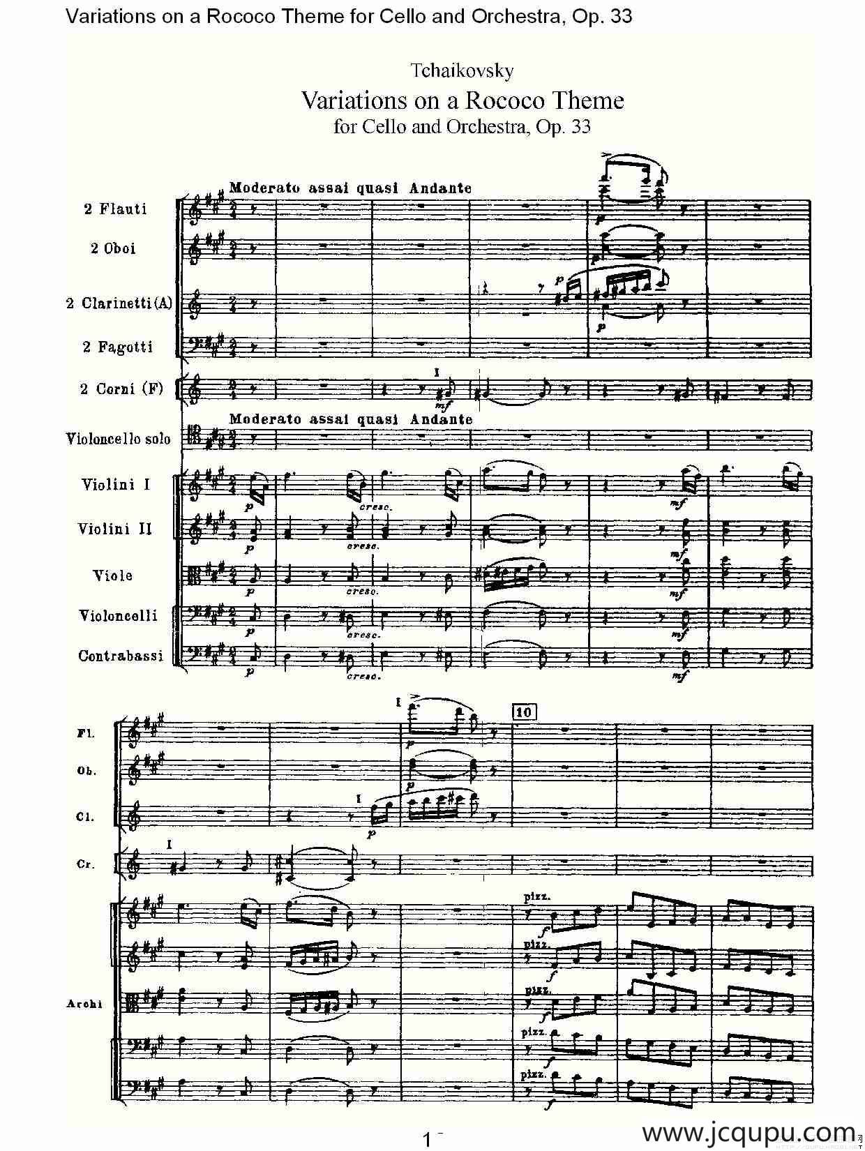 大提琴与管弦乐洛可可主题a小调变奏曲, Op.33（一）简谱