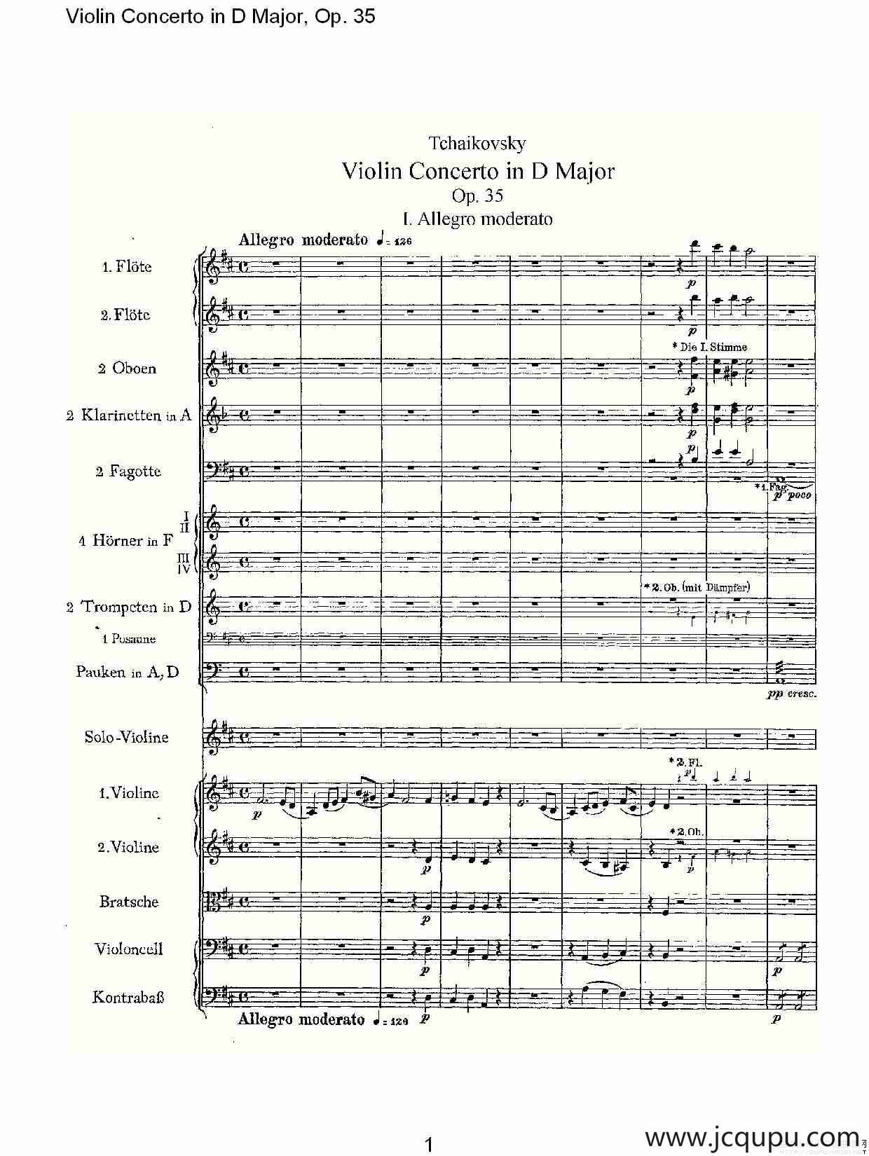 D大调小提琴协奏曲, Op.35第一乐章（一）简谱