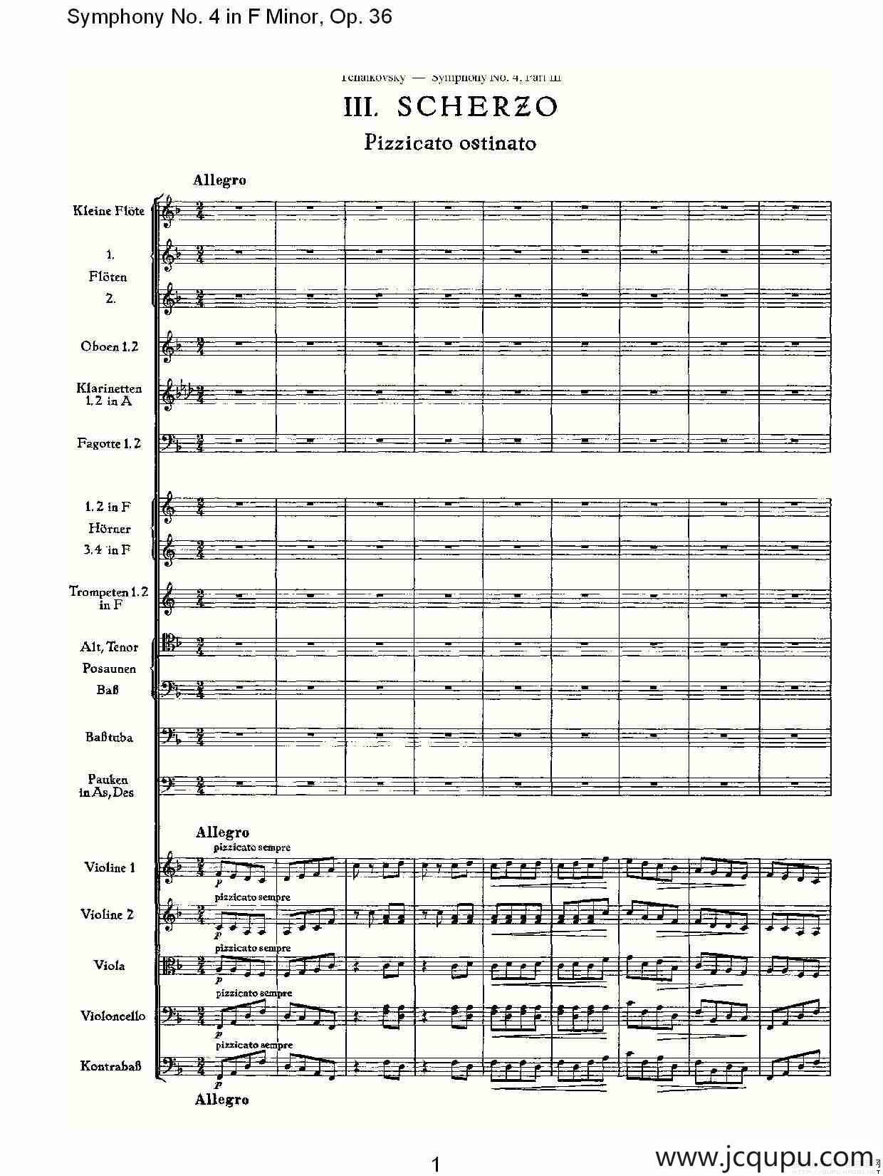 F小调第四交响曲, Op. 36 第三乐章简谱