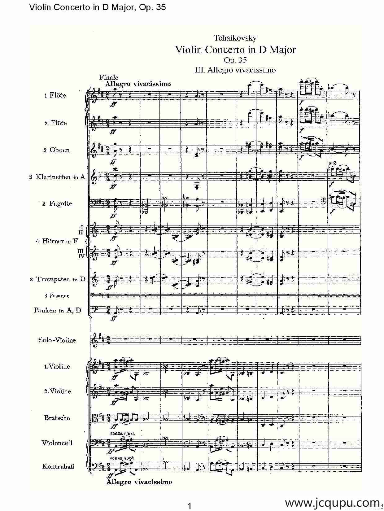 D大调小提琴协奏曲, Op.35第三乐章（一）简谱