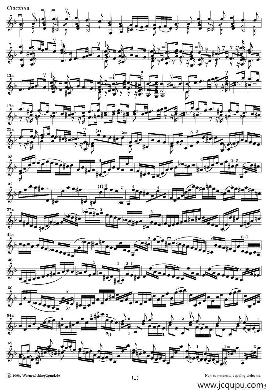 恰空舞曲（加拉米安修订版）简谱