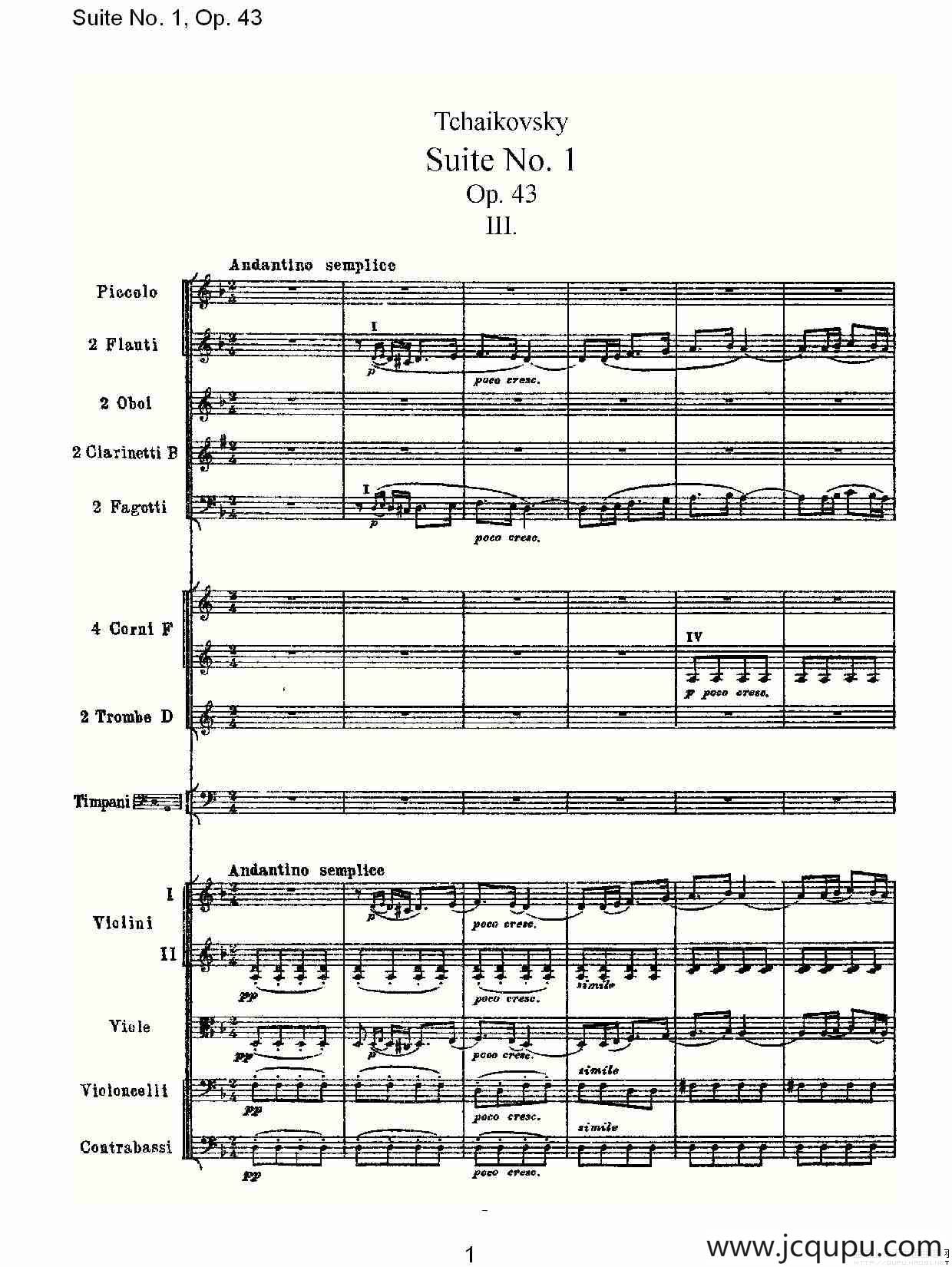 Suite No.1, Op.43 第一套曲,Op.43第三乐章简谱