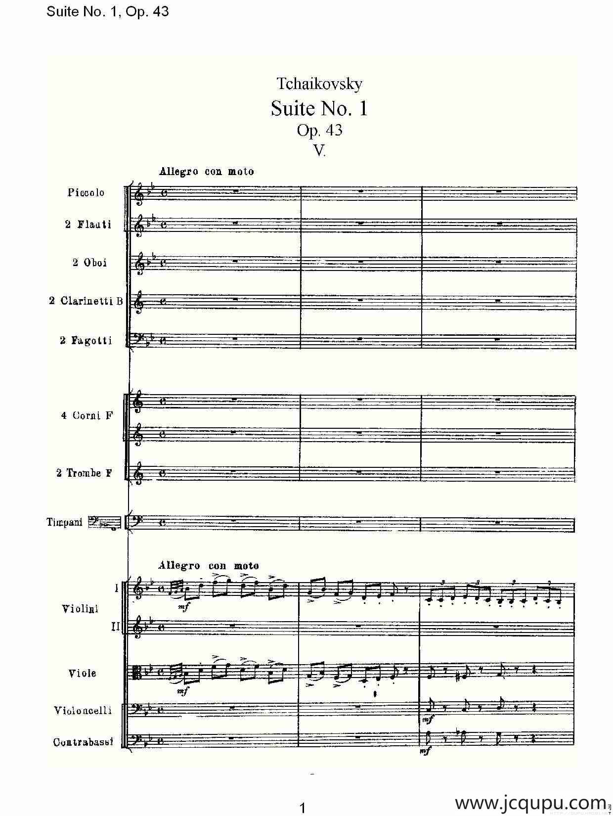 Suite No.1, Op.43 第一套曲,Op.43第五乐章（一）简谱