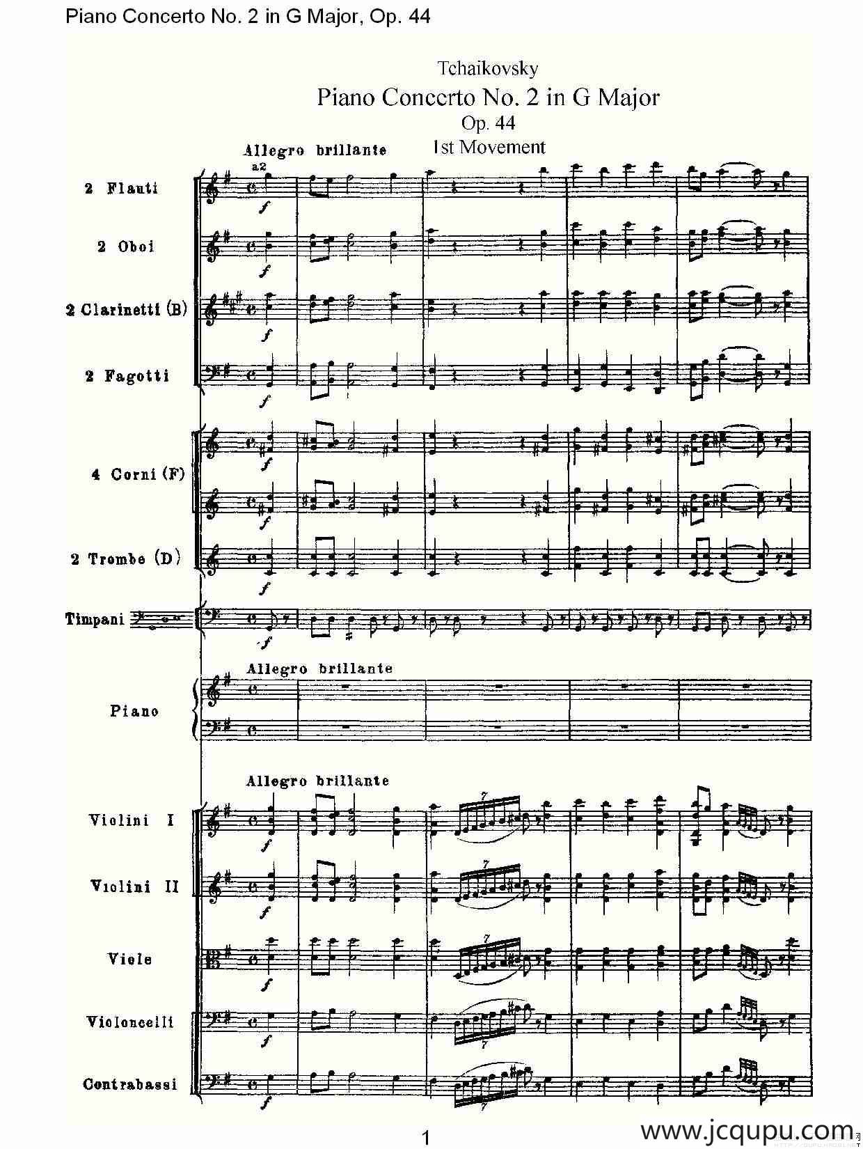 G大调第二钢琴协奏曲, Op.44第一乐章（一）简谱
