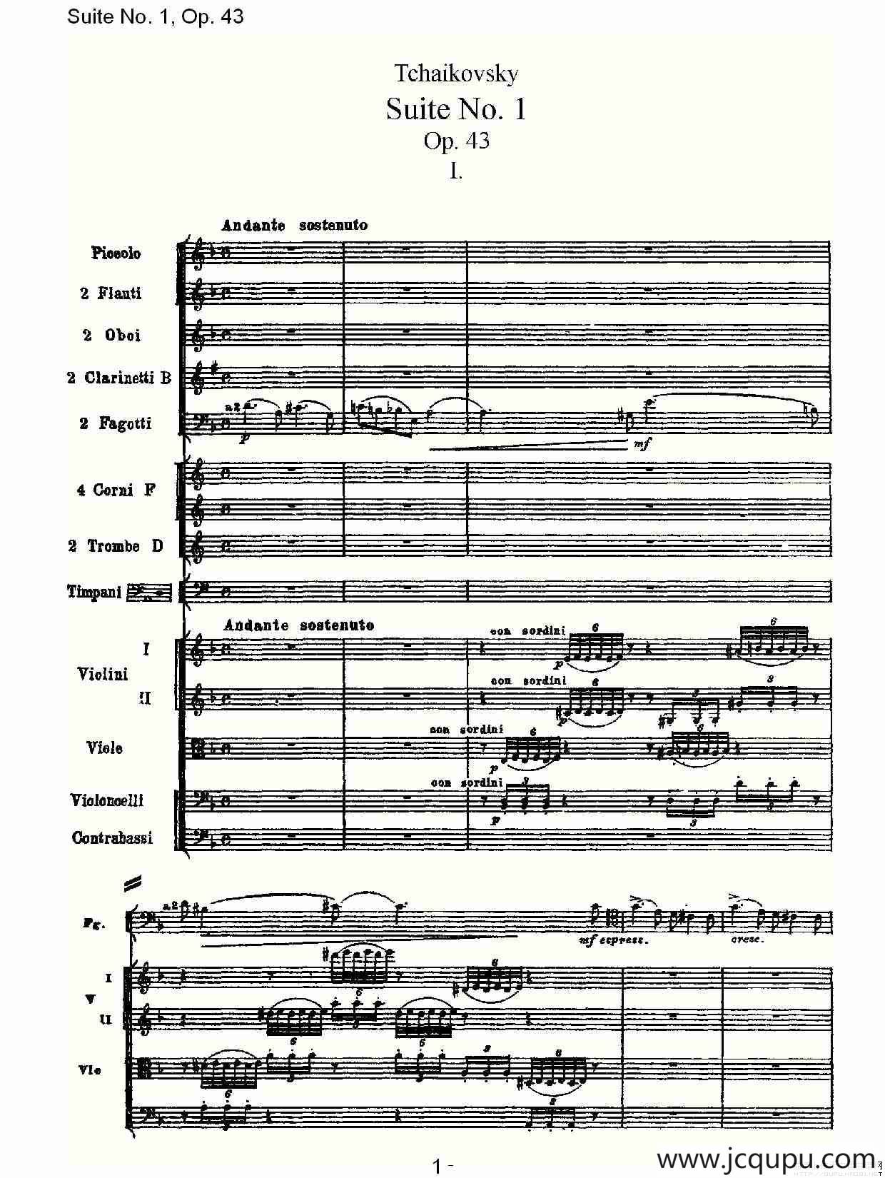 Suite No.1, Op.43 第一套曲,Op.43第一乐章（一）简谱