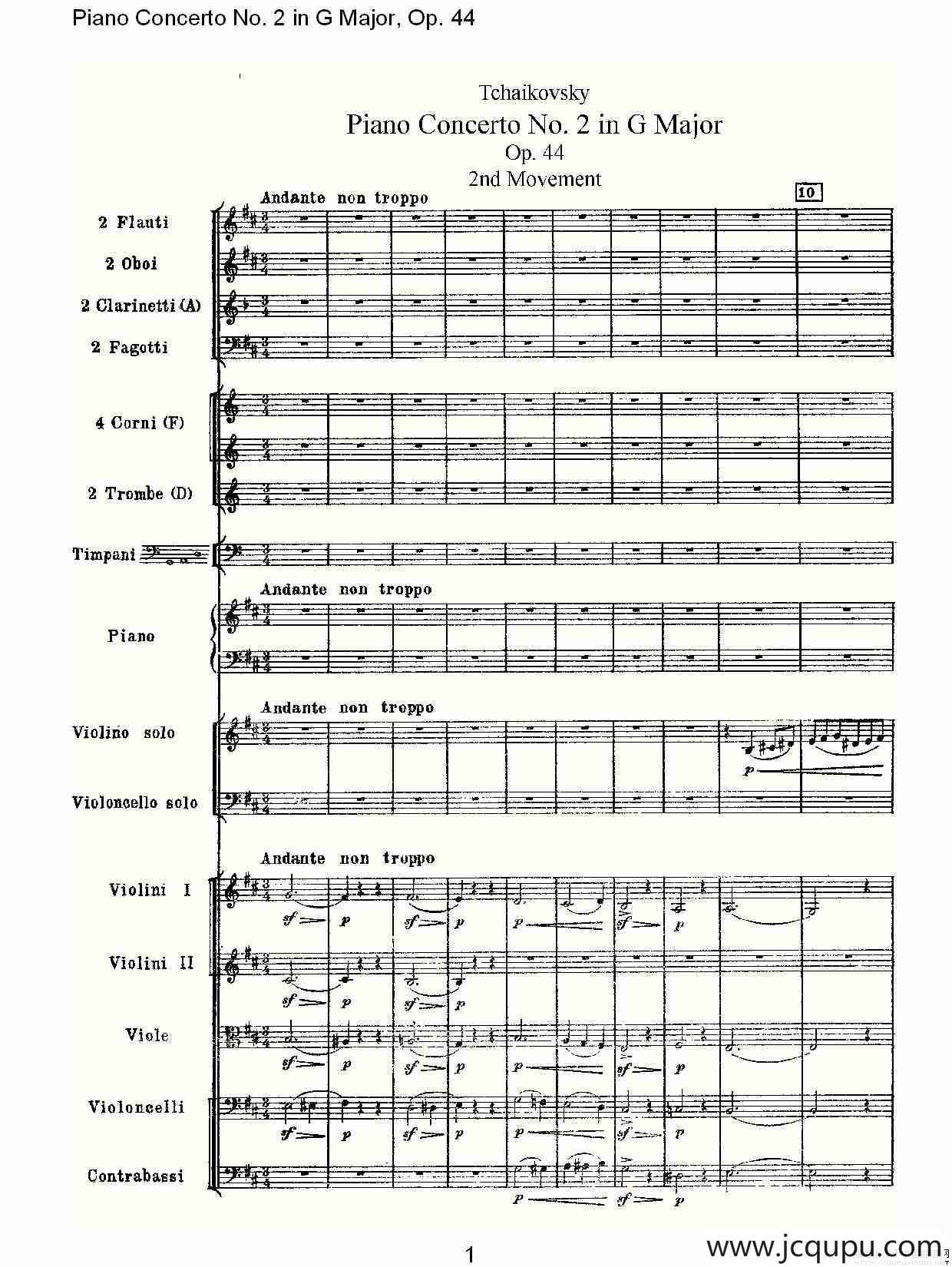 G大调第二钢琴协奏曲, Op.44第二乐章简谱