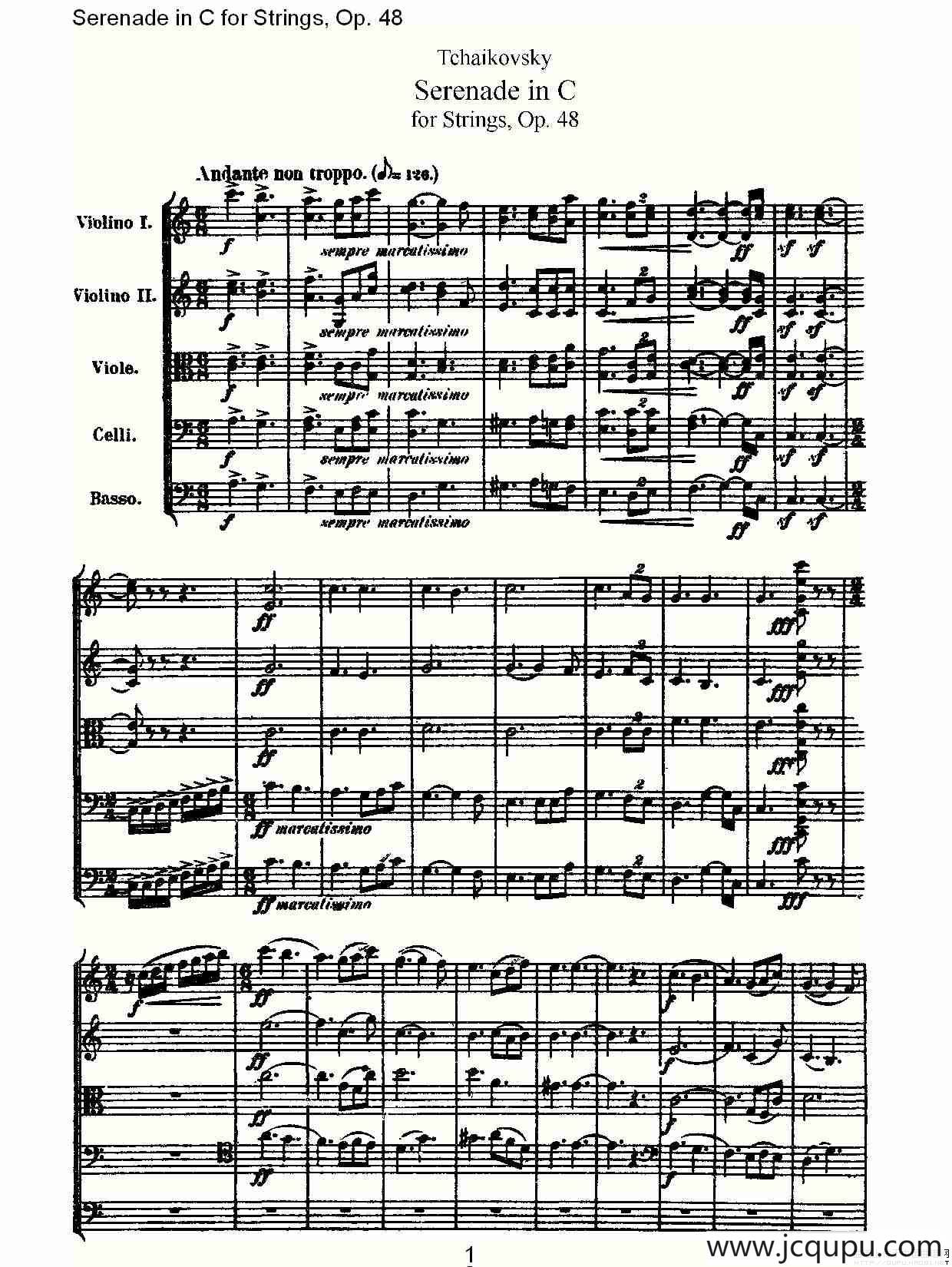 Serenade in C for Strings, Op.48 C调弦乐小夜曲，Op.48（一）简谱