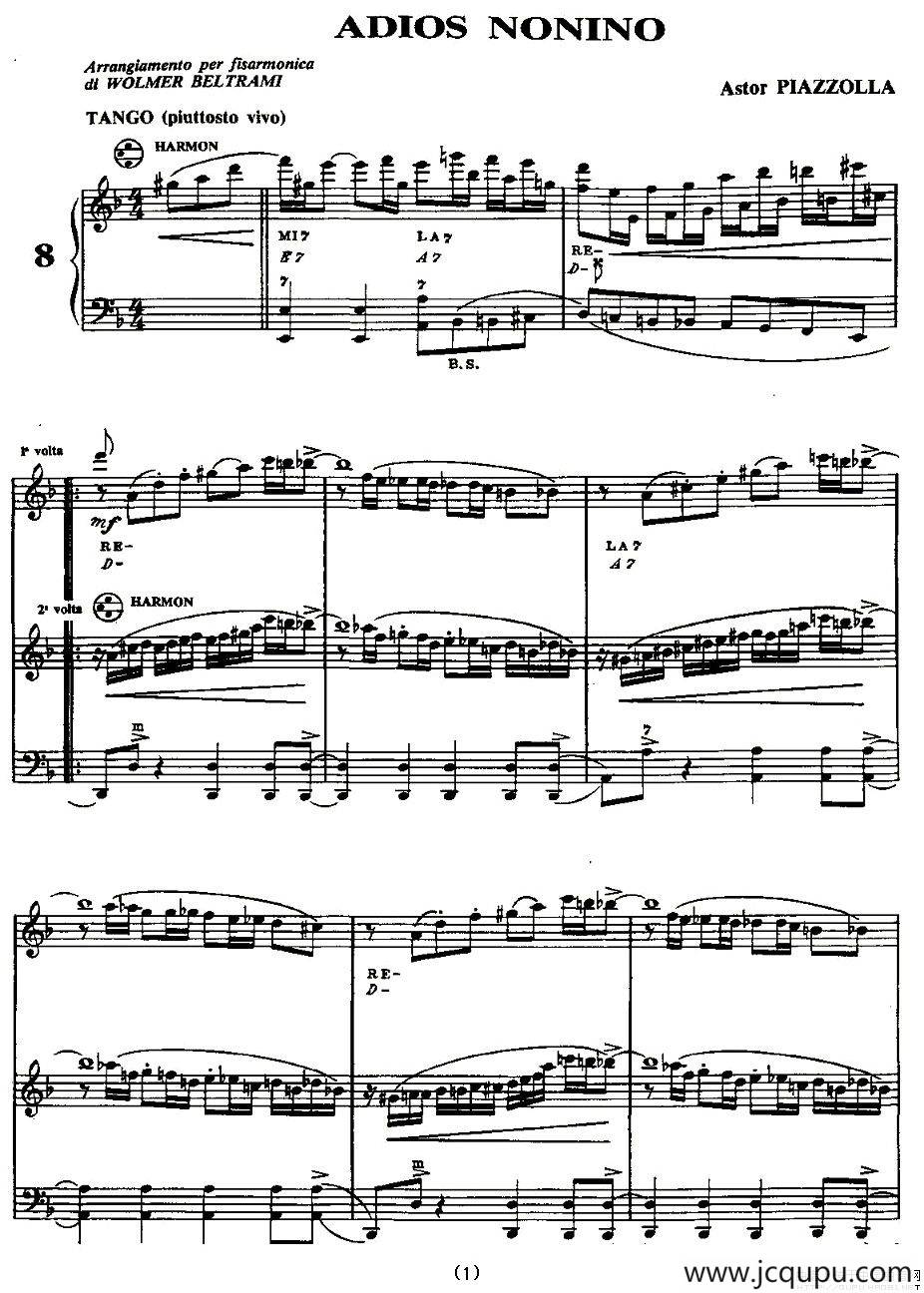 ADIOS NONINO（再见诺尼诺）（二重奏）简谱