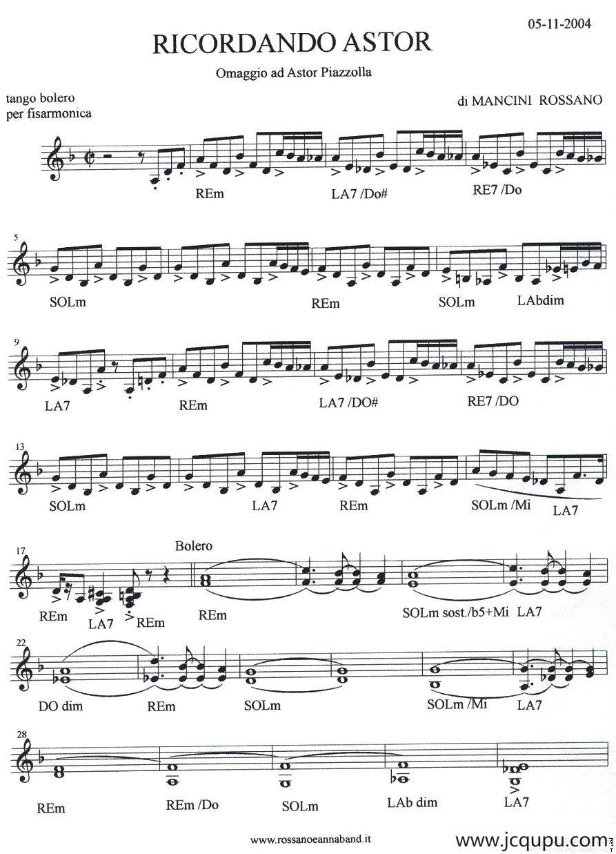 Ricordando Astor简谱