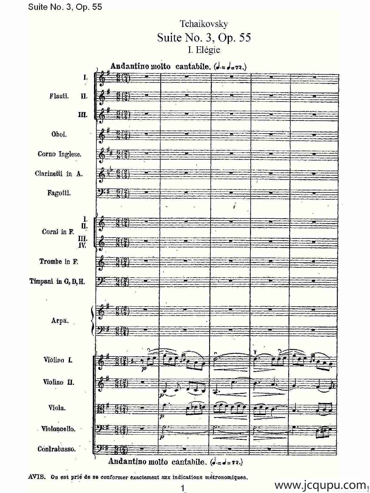Suite No. 3, Op.55 第三套曲,Op.55第一乐章简谱