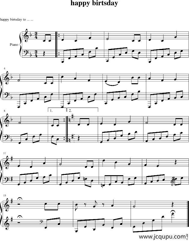 happy birthday（祝你生日快乐）简谱