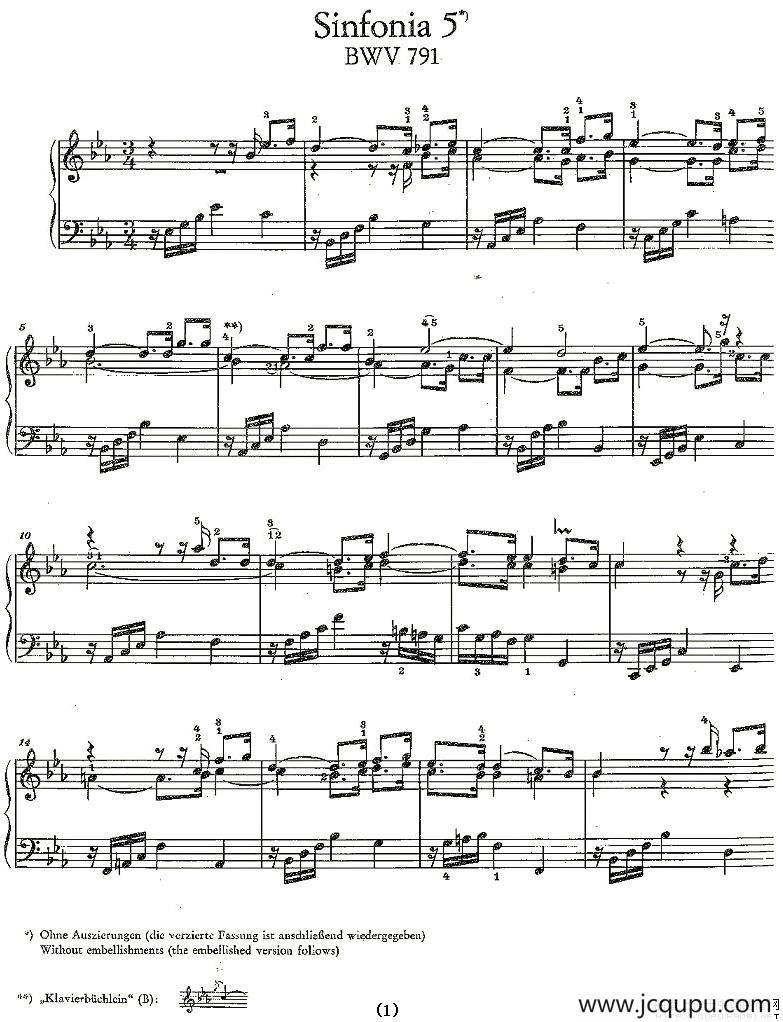 Sinfonia 5*) BWV-791简谱