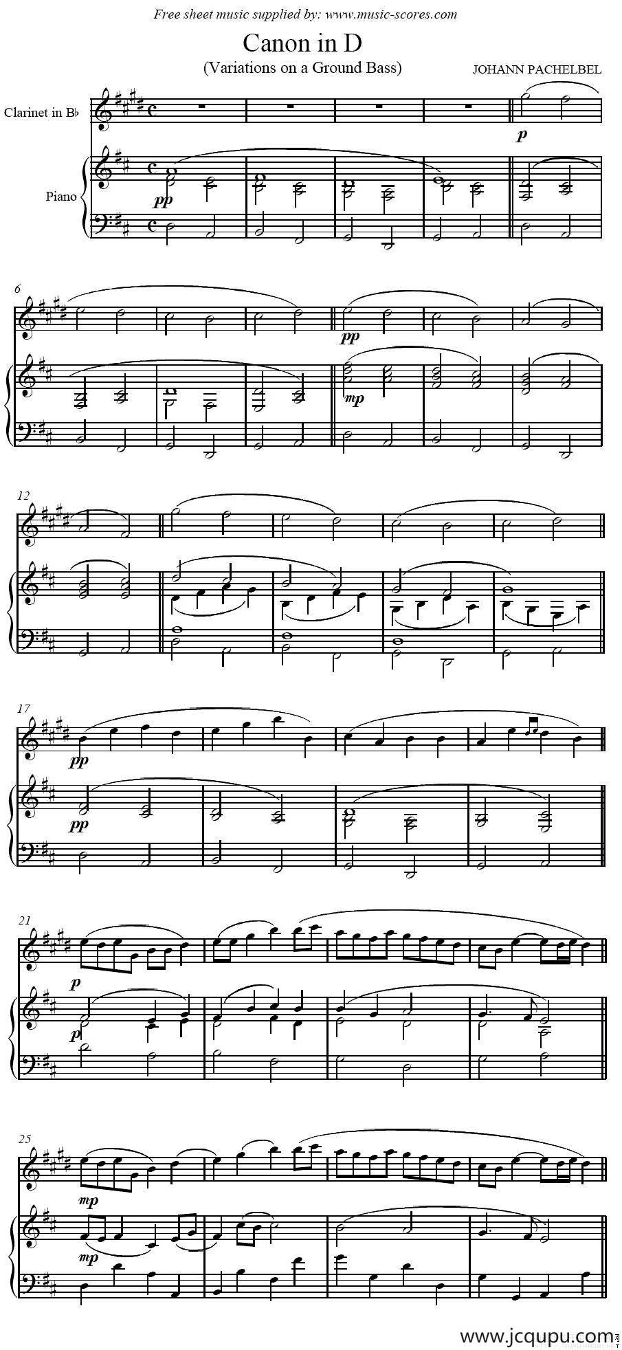 Canon in D（卡农 单簧管+钢琴伴奏）简谱