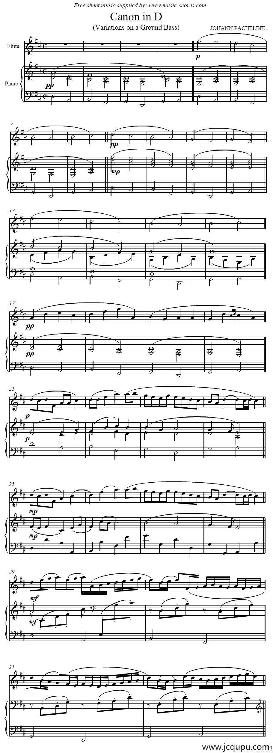 Canon in D（卡农、长笛+钢琴伴奏）简谱