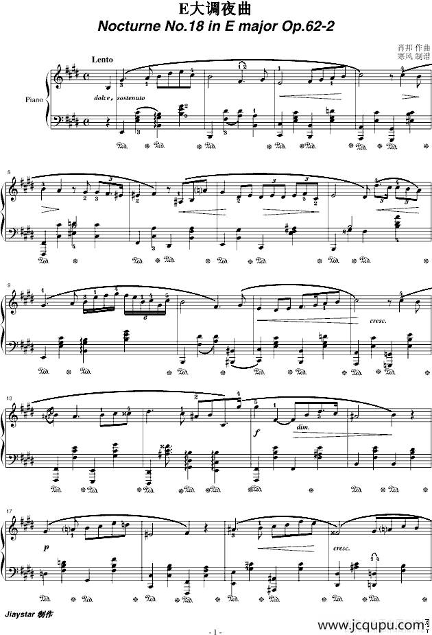 降E大调夜曲（op.62-2）简谱