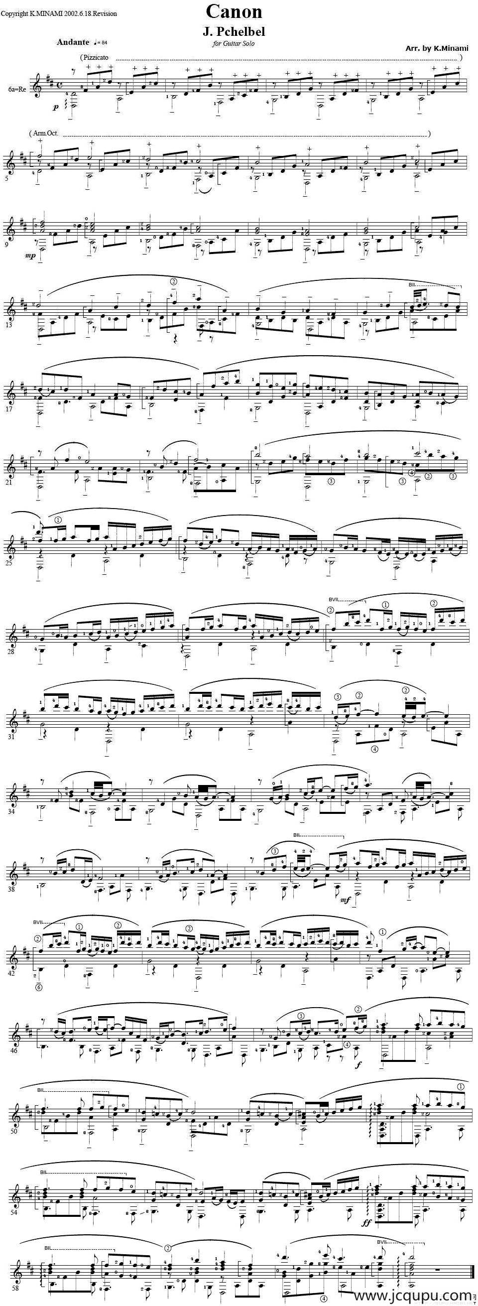Canon（J.Pchelbel [卡农 吉他独奏]）简谱