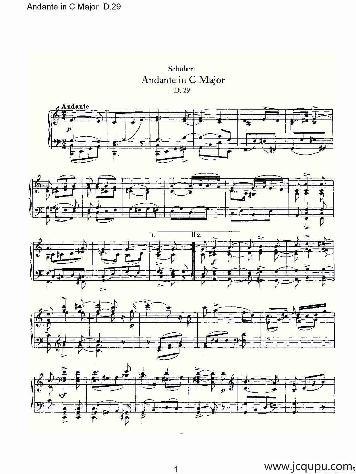 Andante in C Major D.29（C大调行板D.29）简谱